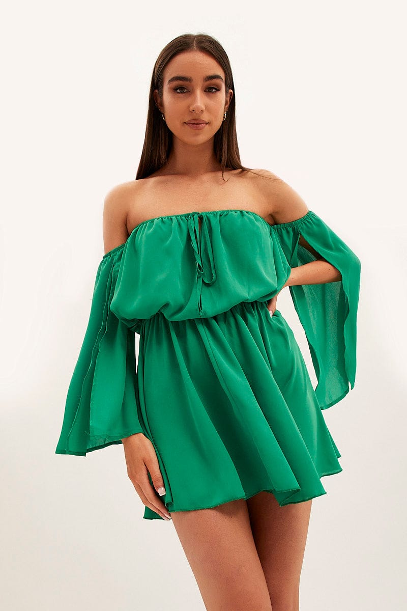 Green off the shoulder shop skater dress