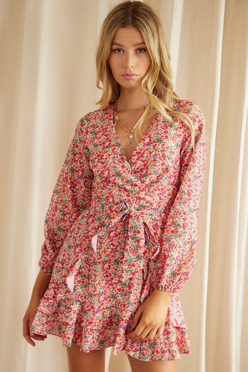 Long sleeve floral sales skater dress