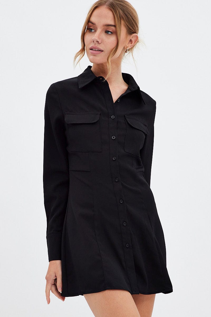 Black Shirt Dress Long Sleeve | Ally Fashion Black Shirt Dress Long Sleeve | Ally Fashion