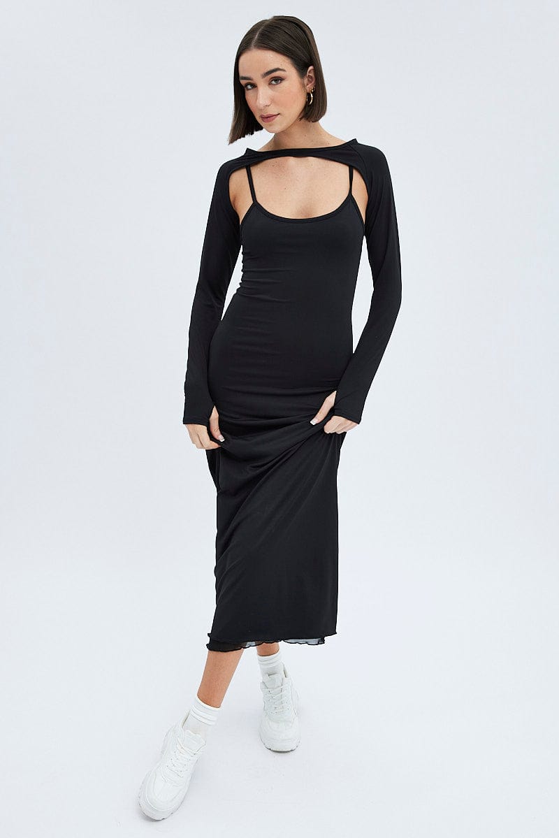 Black Shrug & Dress Set Long Sleeve Maxi Bodycon Jersey | Ally Fashion Black Shrug & Dress Set Long Sleeve Maxi Bodycon Jersey | Ally Fashion