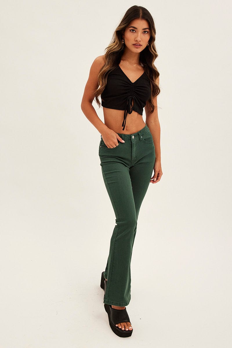 Green Flare Denim Jeans Low Rise