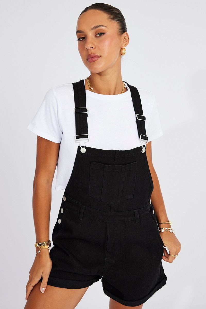 Black Short Denim Overalls Ally Fashion - Main Image