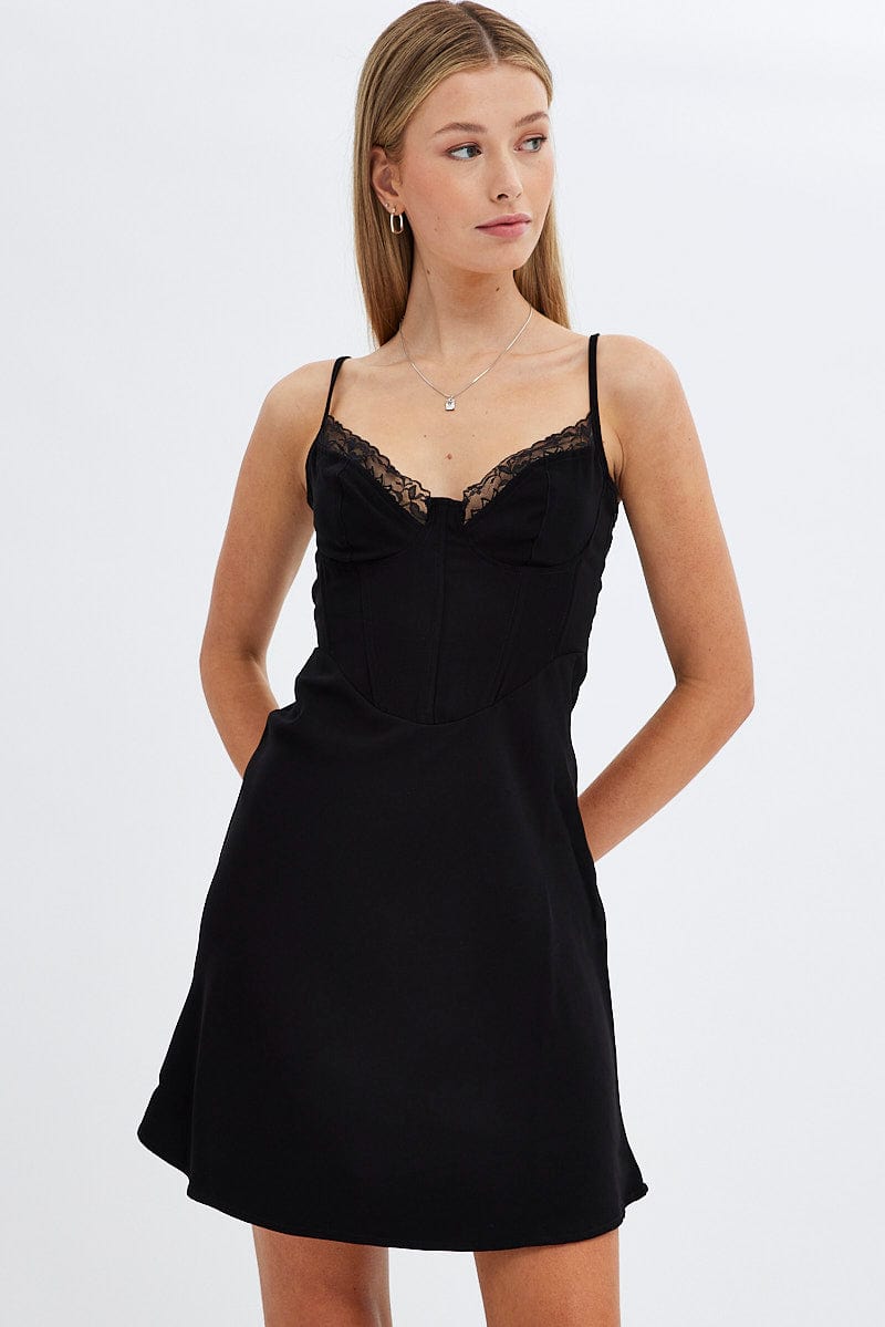 Black Mini Dress Sleeveless Sweetheart Bustier Jersey | Ally Fashion Black Mini Dress Sleeveless Sweetheart Bustier Jersey | Ally Fashion