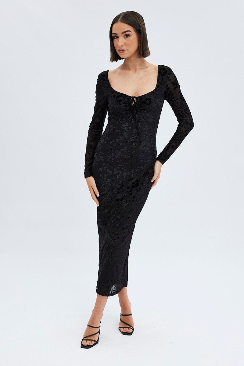 Black Midi Dress Long Sleeve Bodycon Mesh | Ally Fashion Black Midi Dress Long Sleeve Bodycon Mesh | Ally Fashion