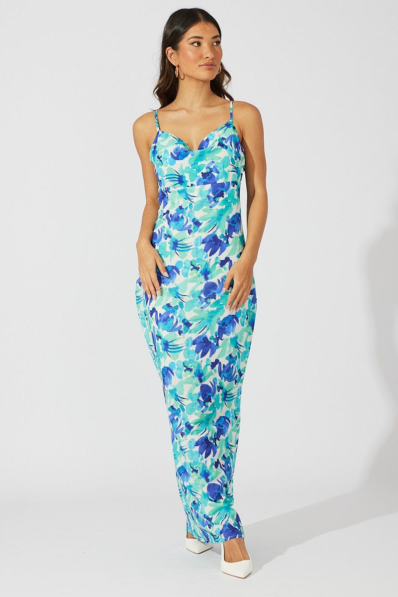 Green Floral Maxi Dress Slip Cami Watercolour Print Green Floral Maxi Dress Slip Cami Watercolour Print