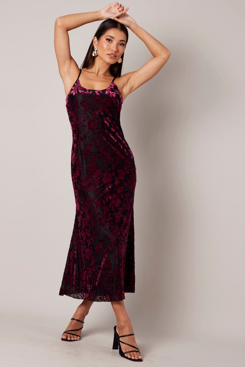 Red Maxi Dress Sleeveless Scoop Neck Burn Out | Ally Fashion Red Maxi Dress Sleeveless Scoop Neck Burn Out | Ally Fashion