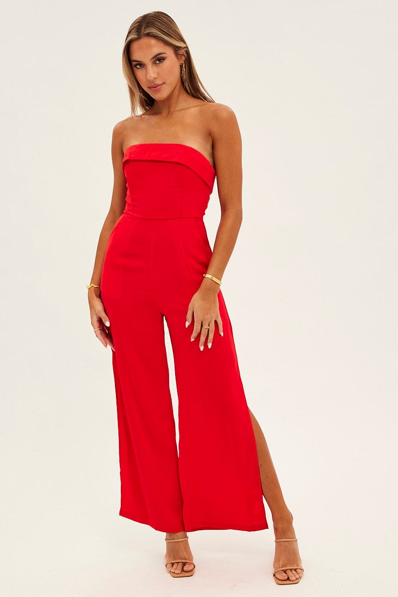 RED JUMPSUIT WITH SLITS