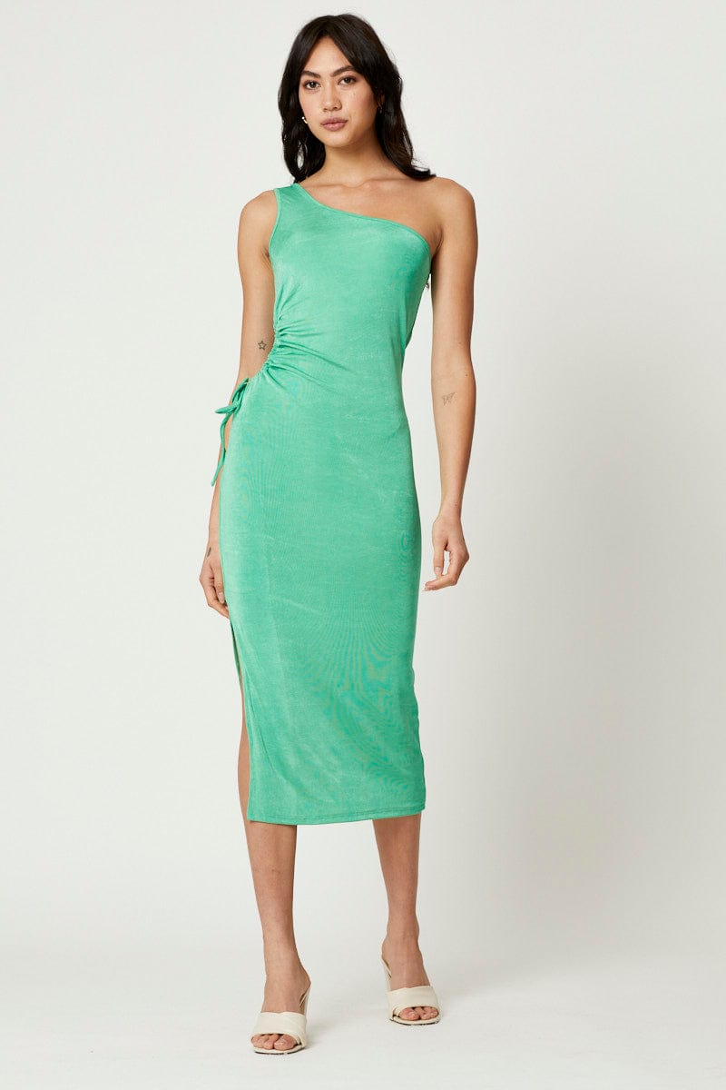 Bcbg green outlet one shoulder dress