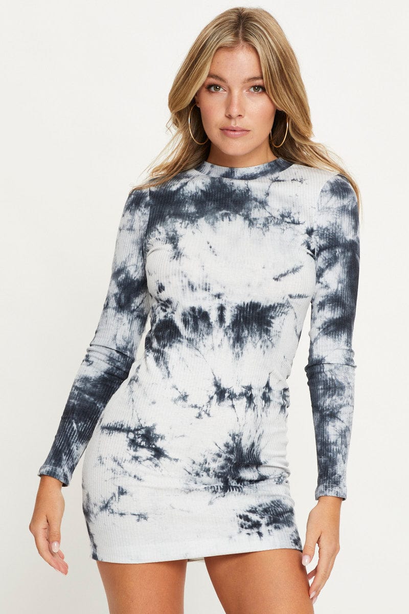 Women's Multi Low Back Tie Dye Bodycon Mini Dress | Ally Fashion Women's Multi Low Back Tie Dye Bodycon Mini Dress | Ally Fashion
