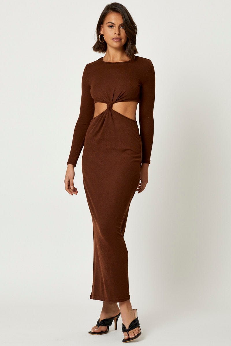 Maxi Dress Knot Front Women's Brown Knot Front Cut Out Dress Ally Fashion Maxi Dress Knot Front Women's Brown Knot Front Cut Out Dress Ally Fashion