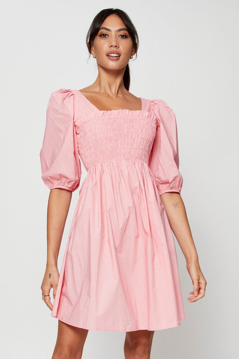 Women's Pink Mini Dress Short Sleeve Evening | Ally Fashion Women's Pink Mini Dress Short Sleeve Evening | Ally Fashion