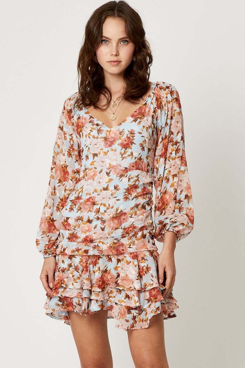 Women's Print Long Sleeve Pleat Detail Skater Dress Women's Print Long Sleeve Pleat Detail Skater Dress