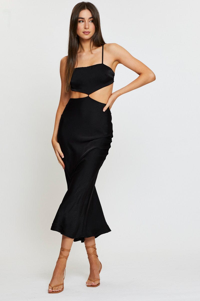 Women's Black Midi Dress Satin | Ally Fashion Women's Black Midi Dress Satin | Ally Fashion