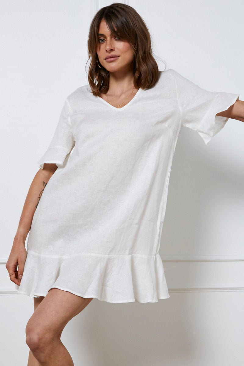 V Neck Short White Shift Dress LWD V-Neck Shift Dress White V-Neck