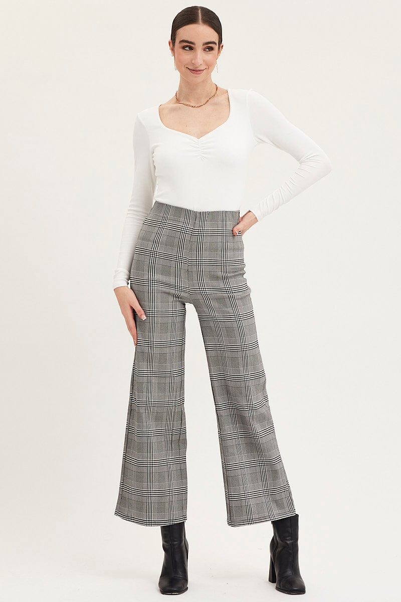 Women's Check Flare Pants High Rise Ally Fashion