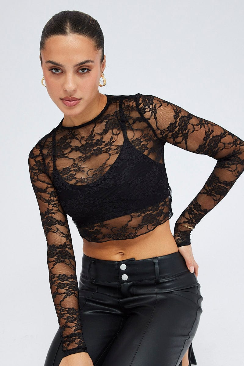 Black Lace Top Long Sleeve