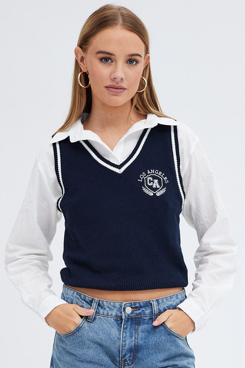 Blue Knit Vest V Neck Ally Fashion blue-knit-vest-v-neck-ally-fashion
