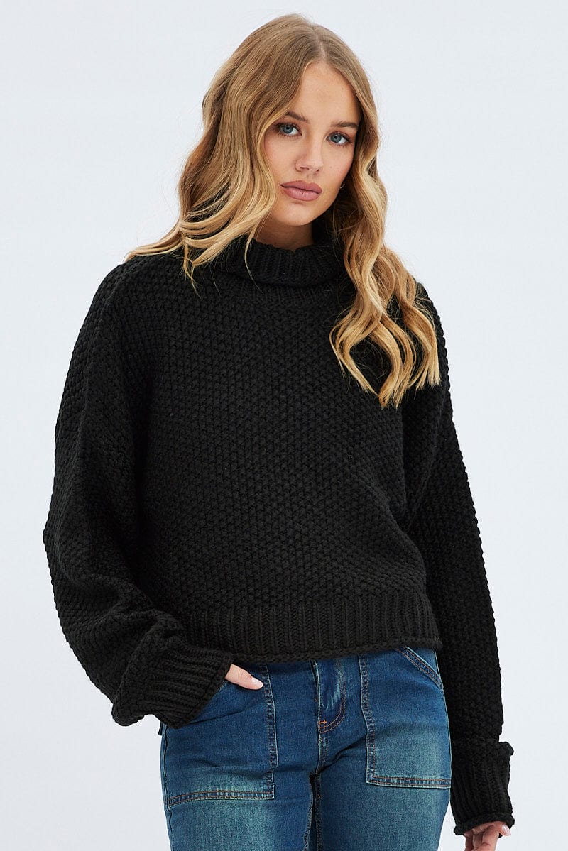 Black Knit Jumper Turtle Neck Ally Fashion