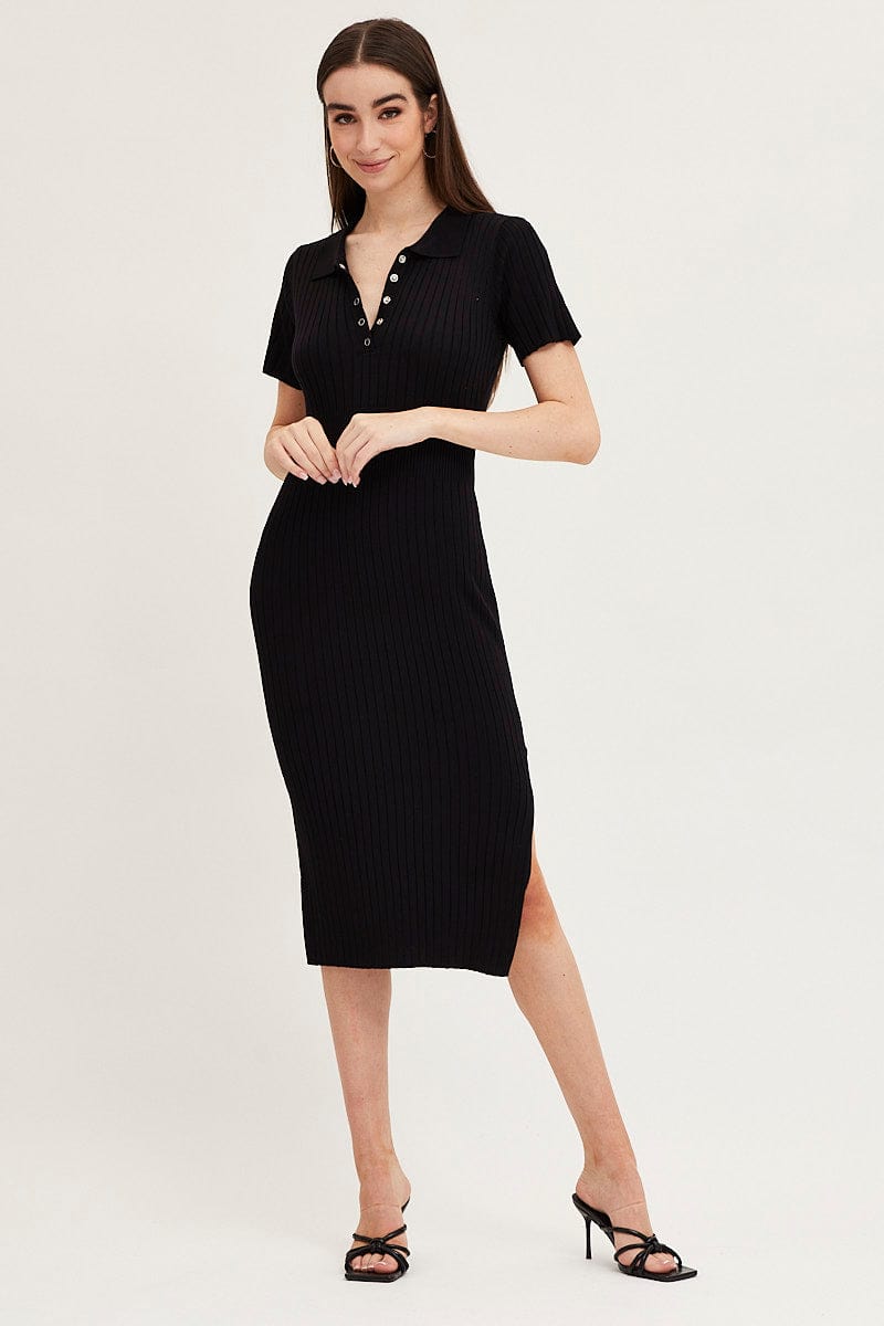 Women's Black Bodycon Dress Short Sleeve Mini Knit | Ally Fashion Women's Black Bodycon Dress Short Sleeve Mini Knit | Ally Fashion