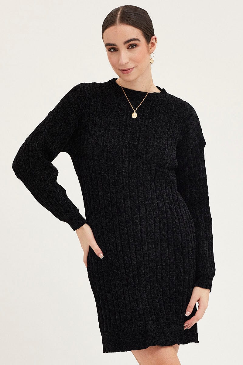 Women's Black Dress Long Sleeve Mini Knit | Ally Fashion Women's Black Dress Long Sleeve Mini Knit | Ally Fashion