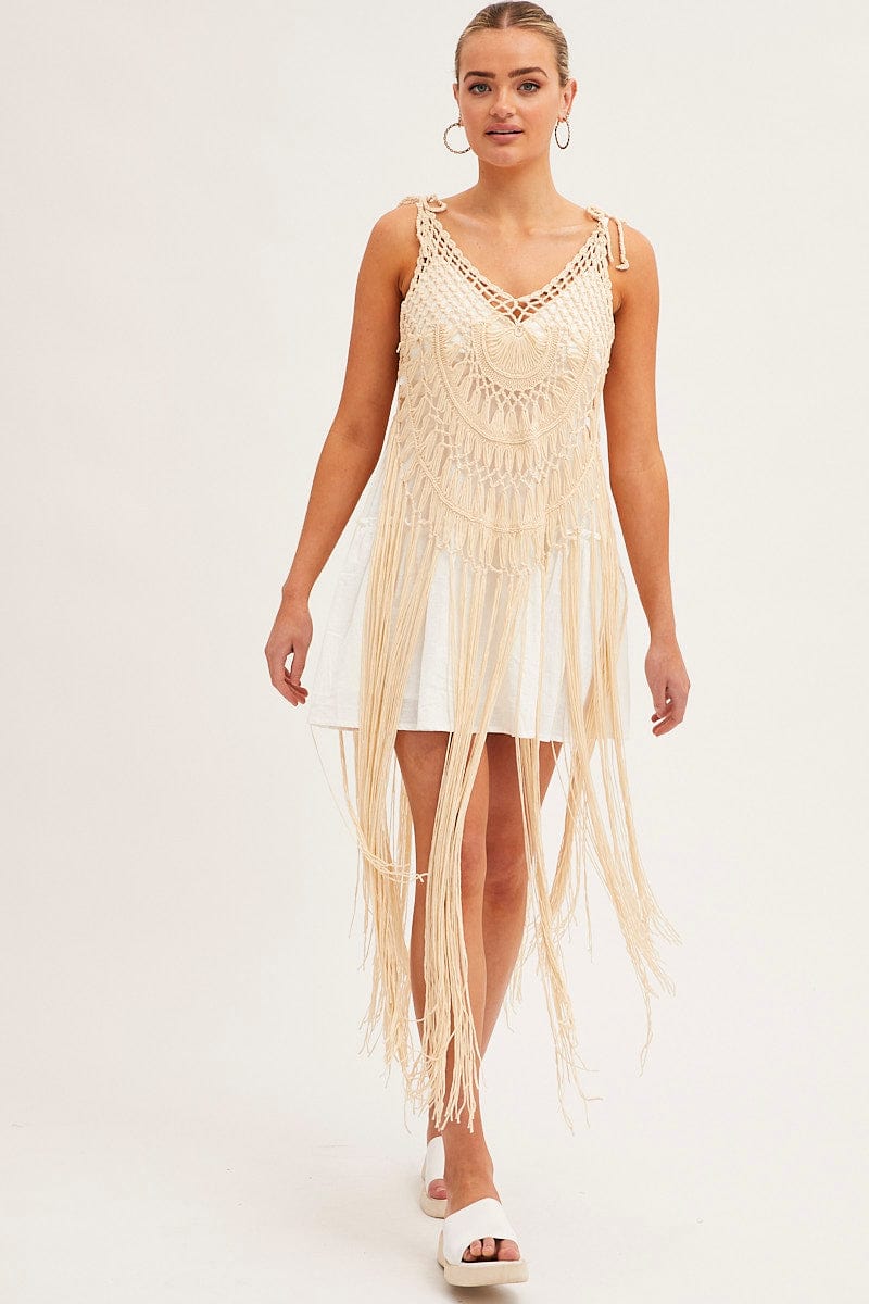 Beige Crochet Beach Pullover Dress Cover Up Ally Fashion