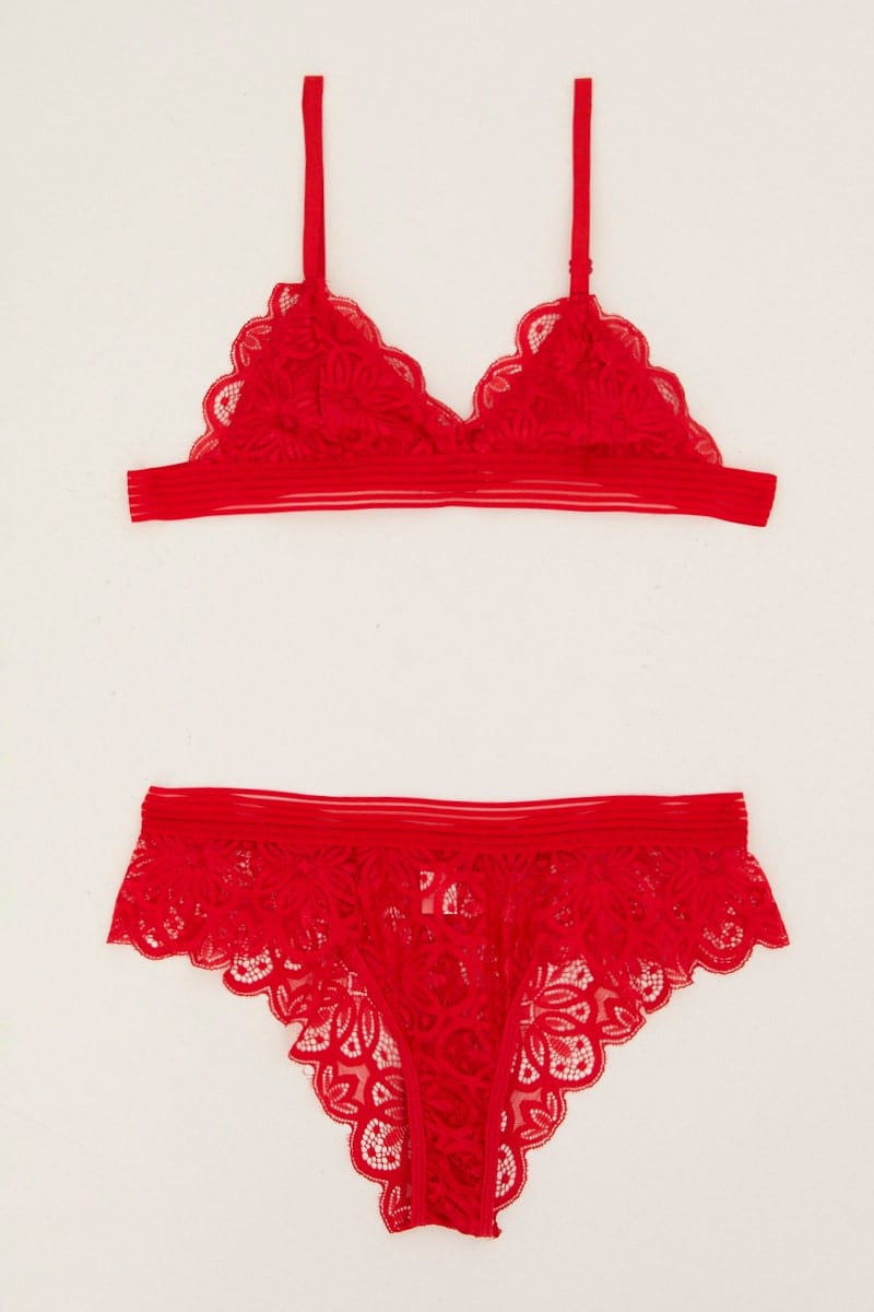 Women's Red Lace Lingerie Set