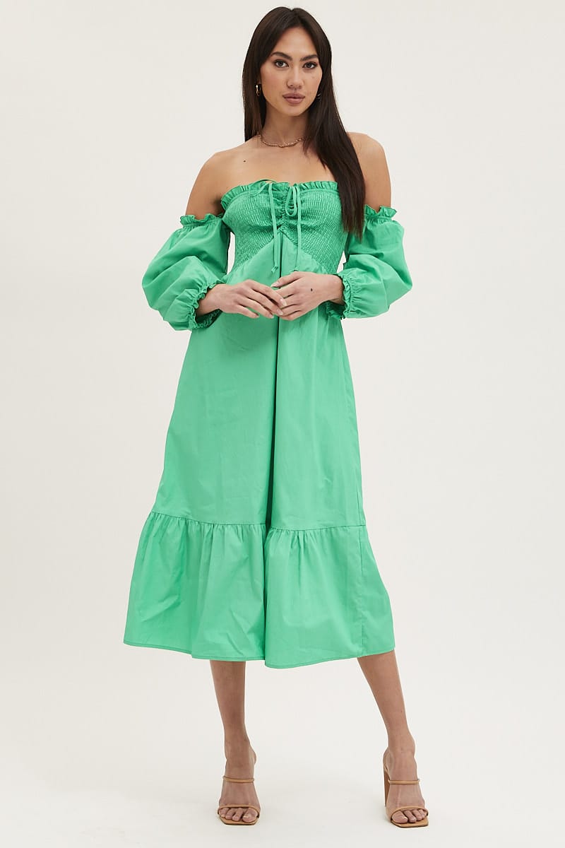 Women's Green Dress Off Shoulder Maxi | Ally Fashion Women's Green Dress Off Shoulder Maxi | Ally Fashion
