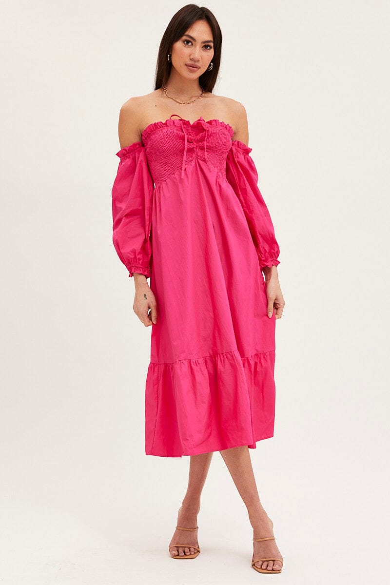 Women's Pink Dress Off Shoulder Maxi | Ally Fashion Women's Pink Dress Off Shoulder Maxi | Ally Fashion
