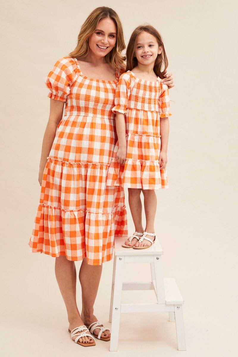 Check Short Sleeve Shirred Midi Dress Ally Fashion