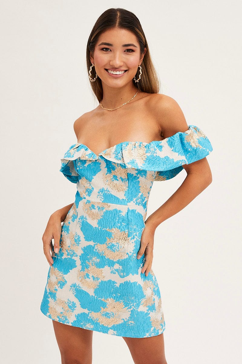Mini Dress Off Shoulder Print Dress Print Volume Off Shoulder