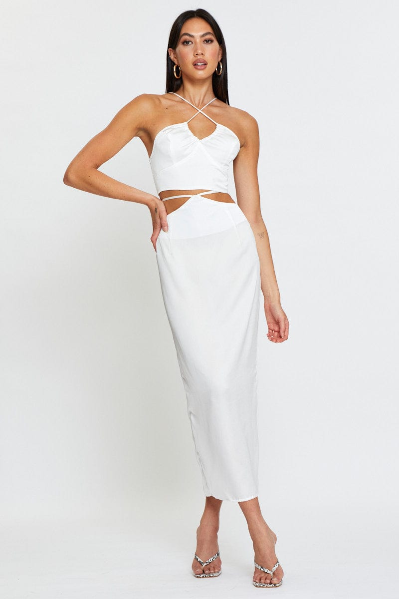 White silk maxi skirt and top Clearance