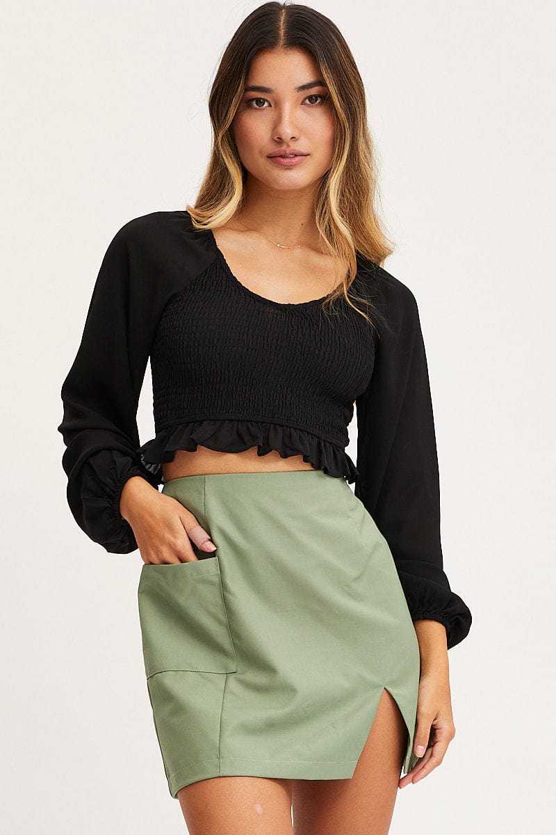 Green mini 2025 skirt high waisted