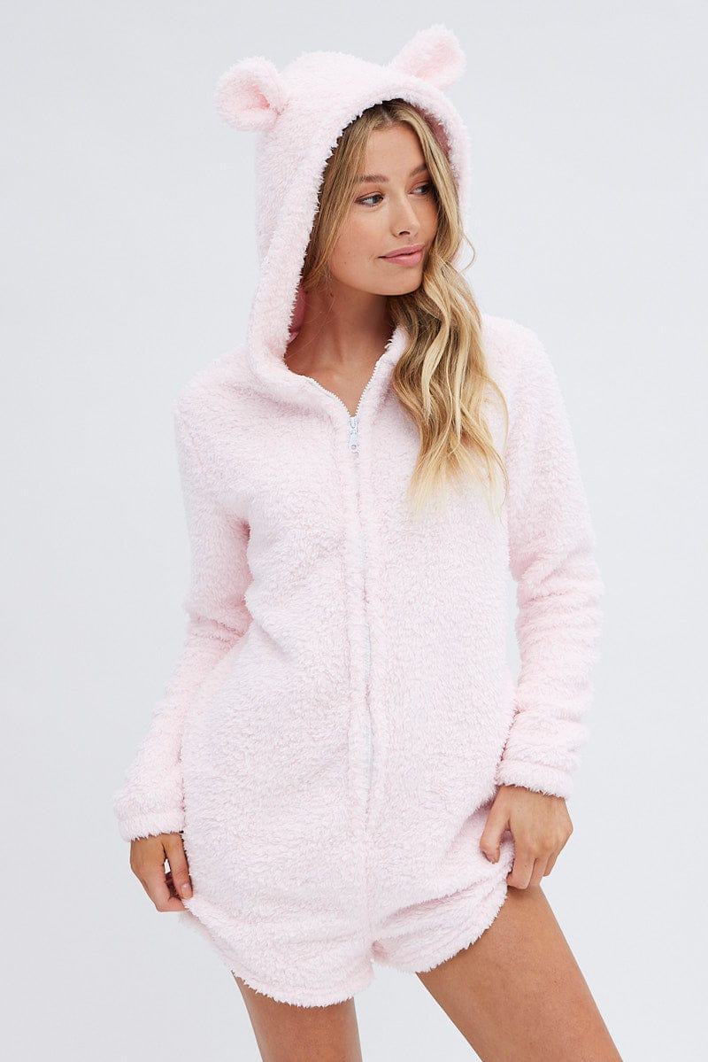 Pink Fluffy PJ Cosy Pyjama Onesie Ally Fashion
