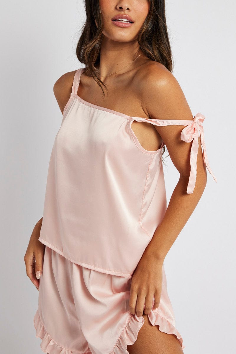 Sleepwear Off Shoulder Pyjamas Tie Shoulder Pajamas