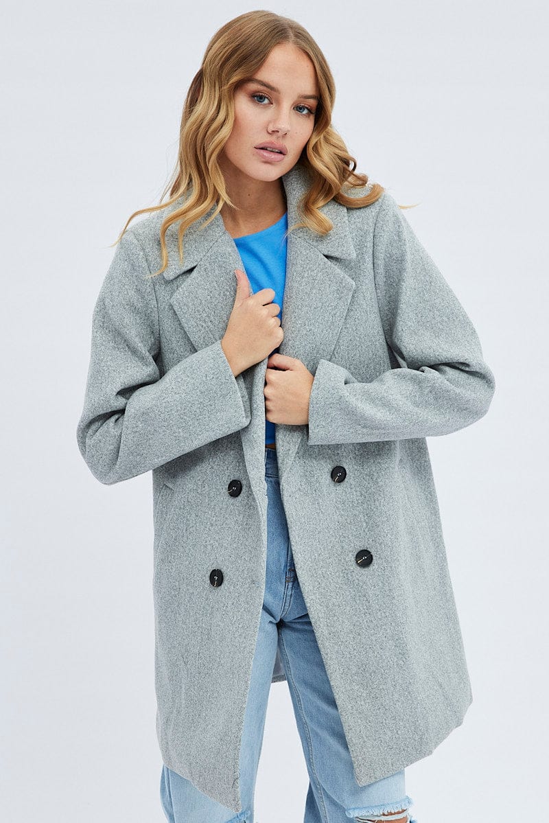 Grey Coat Longline Collared Long Sleeve Ally Fashion