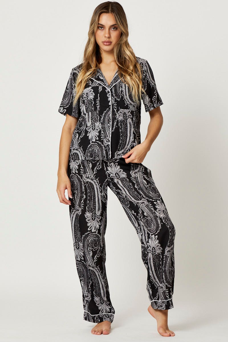 Women\'s Print Bandana Button Through Pyjama Set | Ally Fashion