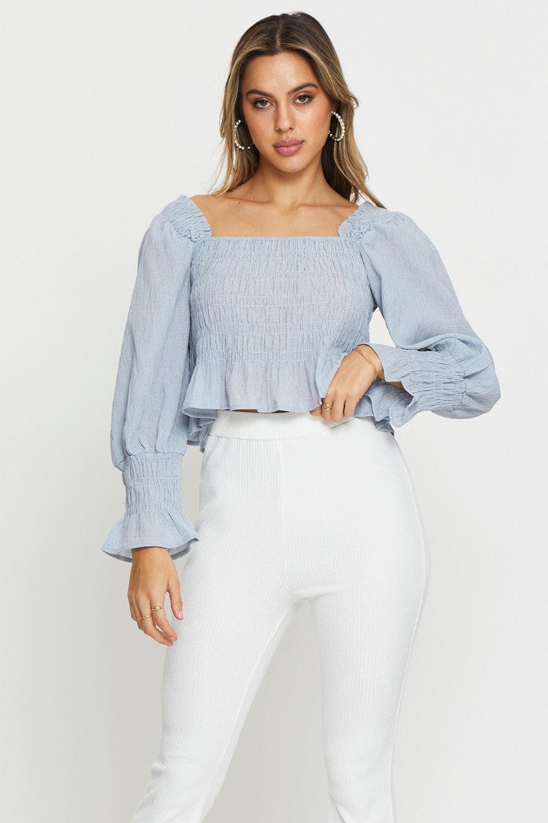 Blue cheap peasant blouse