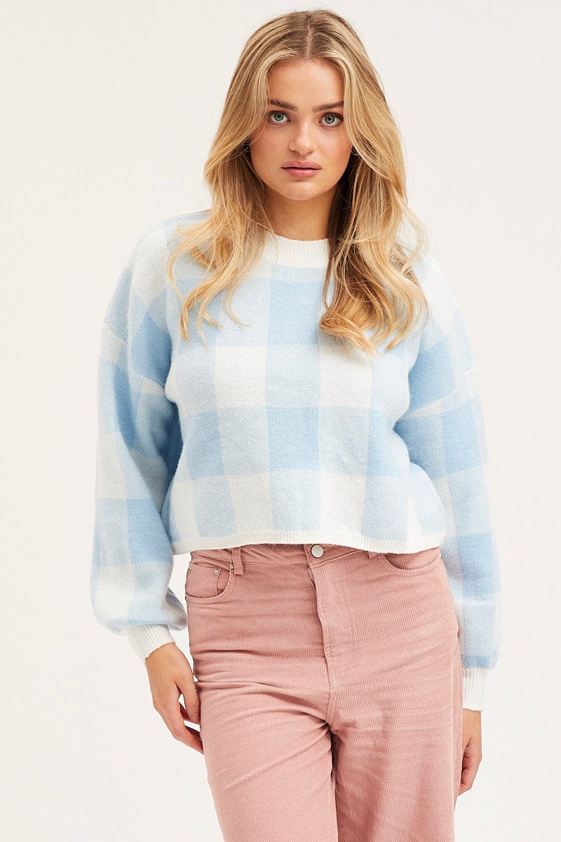 Women's Check Knit Top Long Sleeve Relaxed | Ally Fashion