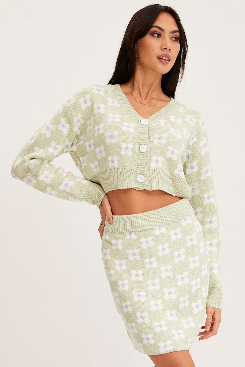 Women's Print Knit Skirt Mini High Rise Ally Fashion