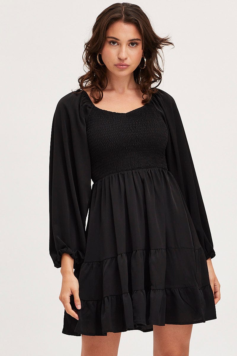 Lace Plus Size Skater Dress With Sleeves Women's Black Shirred Dress Long Sleeve Mini Ally Fashion Lace Plus Size Skater Dress With Sleeves Women's Black Shirred Dress Long Sleeve Mini Ally Fashion