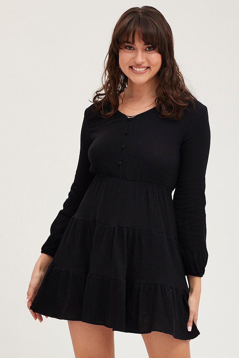 Women's Black Skater Dress Long Sleeve Mini Ally Fashion