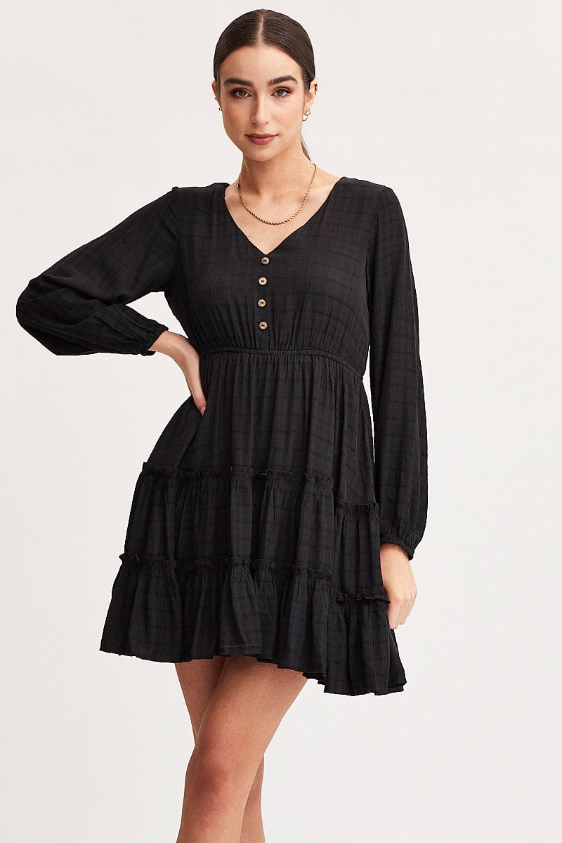 Women's Black Skater Dress Long Sleeve Mini | Ally Fashion Women's Black Skater Dress Long Sleeve Mini | Ally Fashion