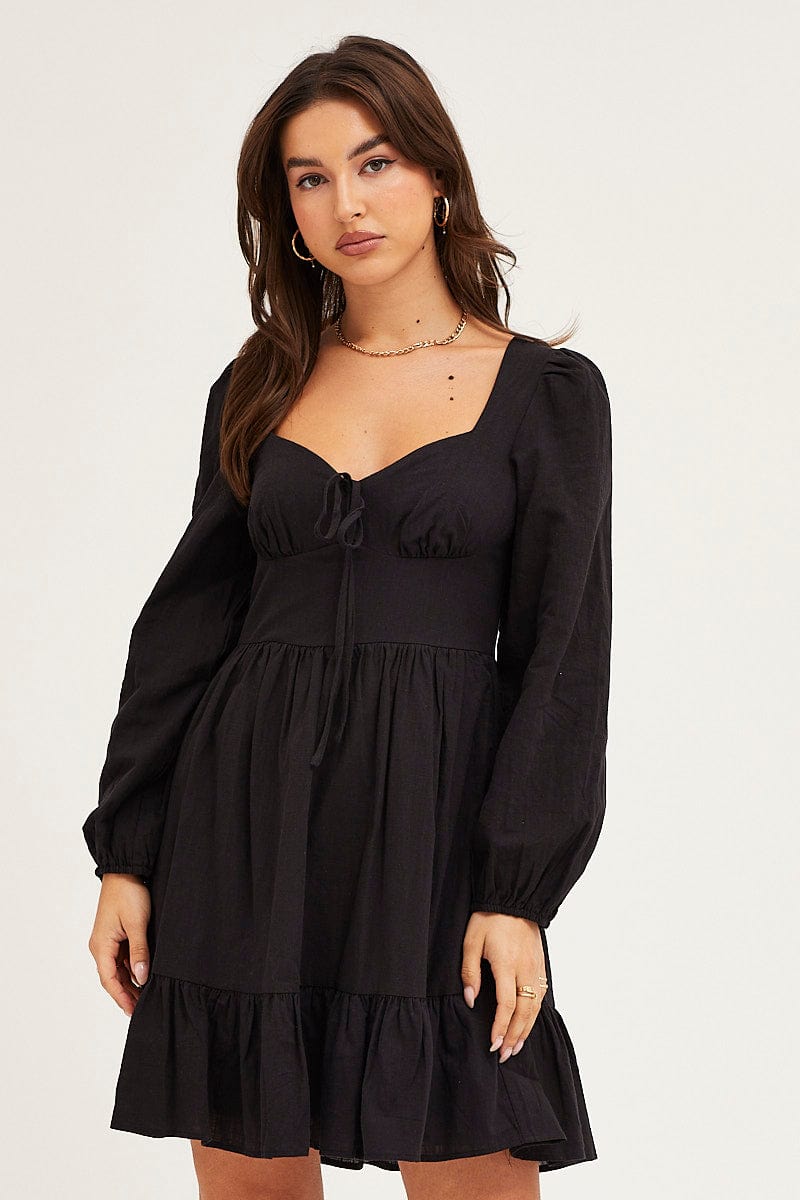 Women's Black Skater Dress Puff Sleeve Mini Women's Black Skater Dress Puff Sleeve Mini