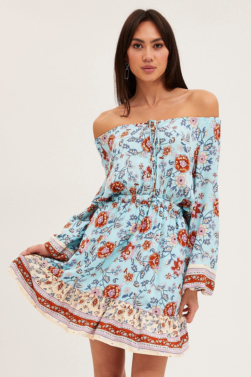 Women's Boho Print Skater Dress Long Sleeve Mini | Ally Fashion Women's Boho Print Skater Dress Long Sleeve Mini | Ally Fashion