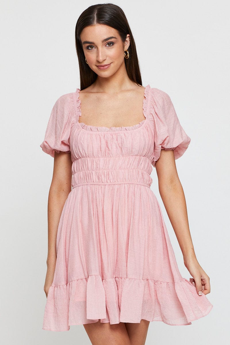 Women's Pink Dress Short Sleeve Mini | Ally Fashion Women's Pink Dress Short Sleeve Mini | Ally Fashion
