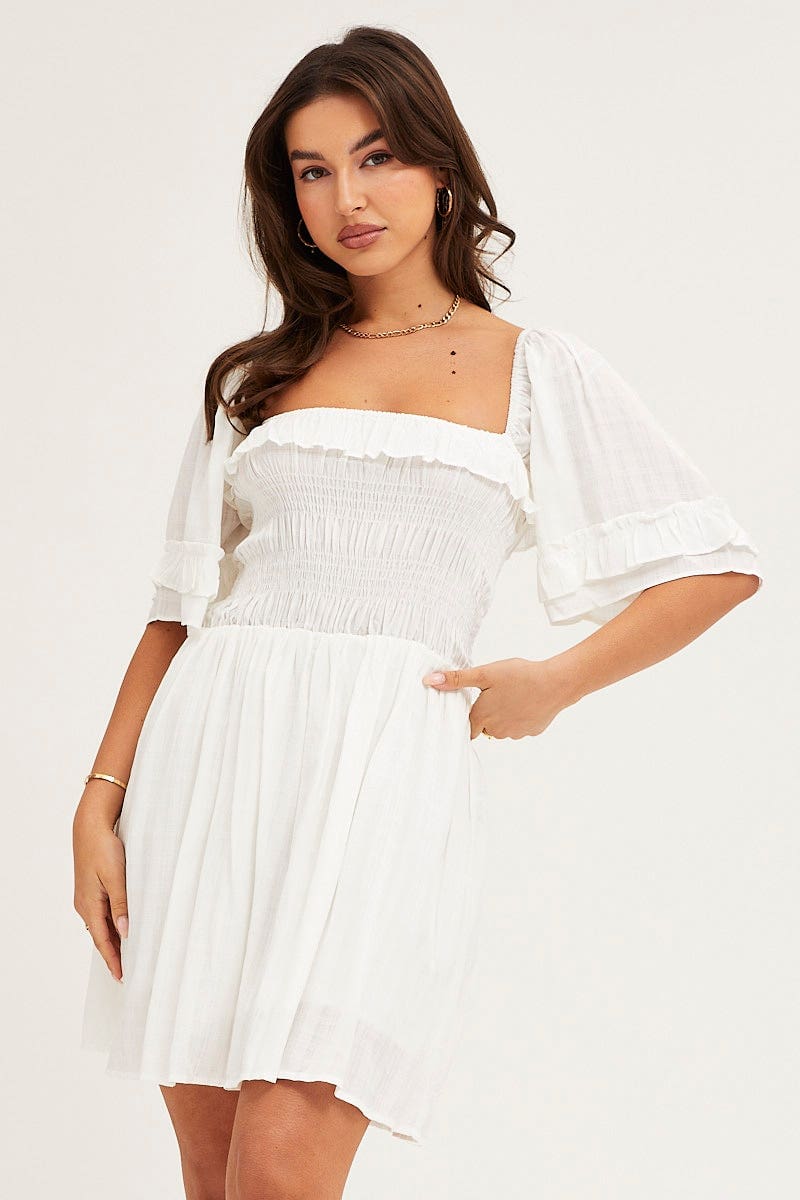 Women's White Mini Dress Short Sleeve | Ally Fashion Women's White Mini Dress Short Sleeve | Ally Fashion