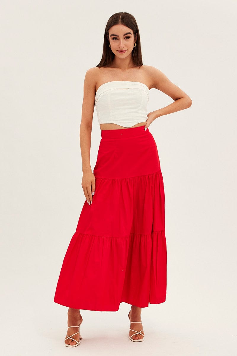 Red summer maxi skirts Clearance
