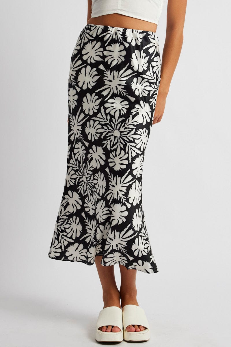 Black Abstract Slip Skirt Maxi Ally Fashion