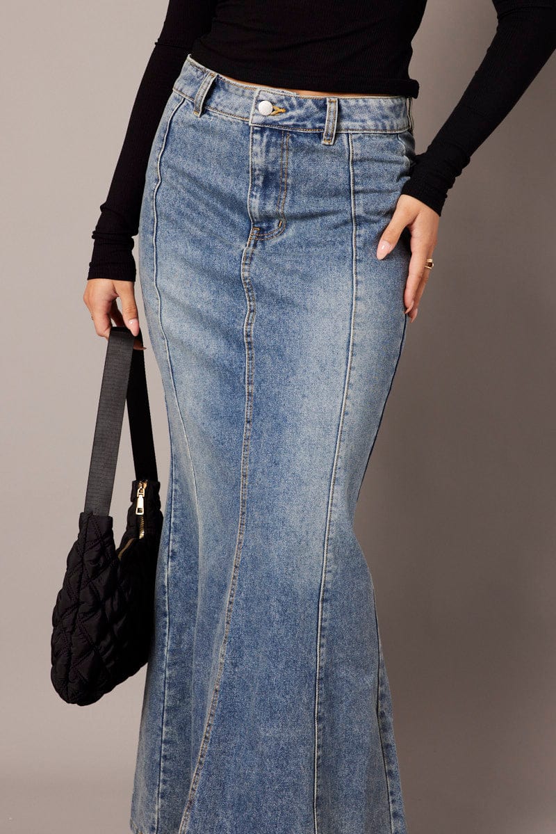 Denim Maxi Skirt High Rise Ally Fashion