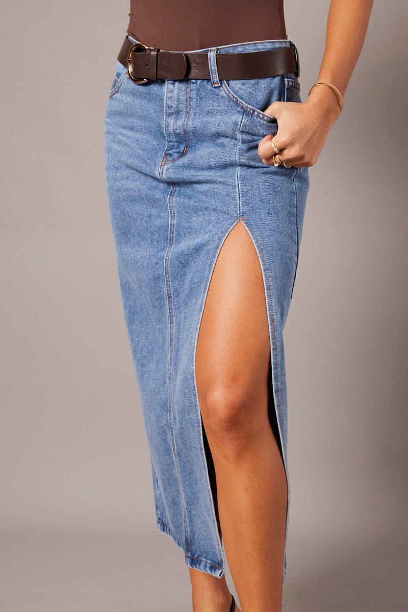 Denim Maxi Skirt Denim Pencil Slit Ally Fashion - Main Image